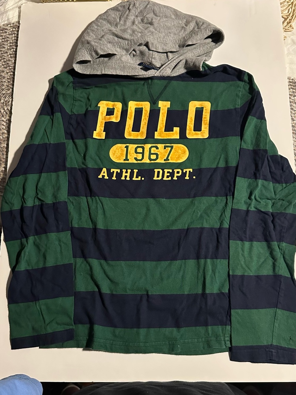 Polo Ralph Lauren Boy’s Striped Cotton Jersey Pullover Hoodie Green/Blue L 14/16